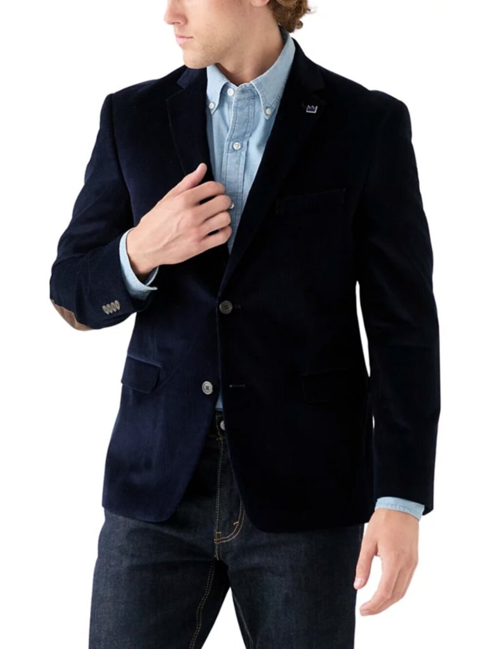 NWT Crown & Ivy Mens Corduroy Blazer Elbow Patches Sport Coat Navy Blue 42R